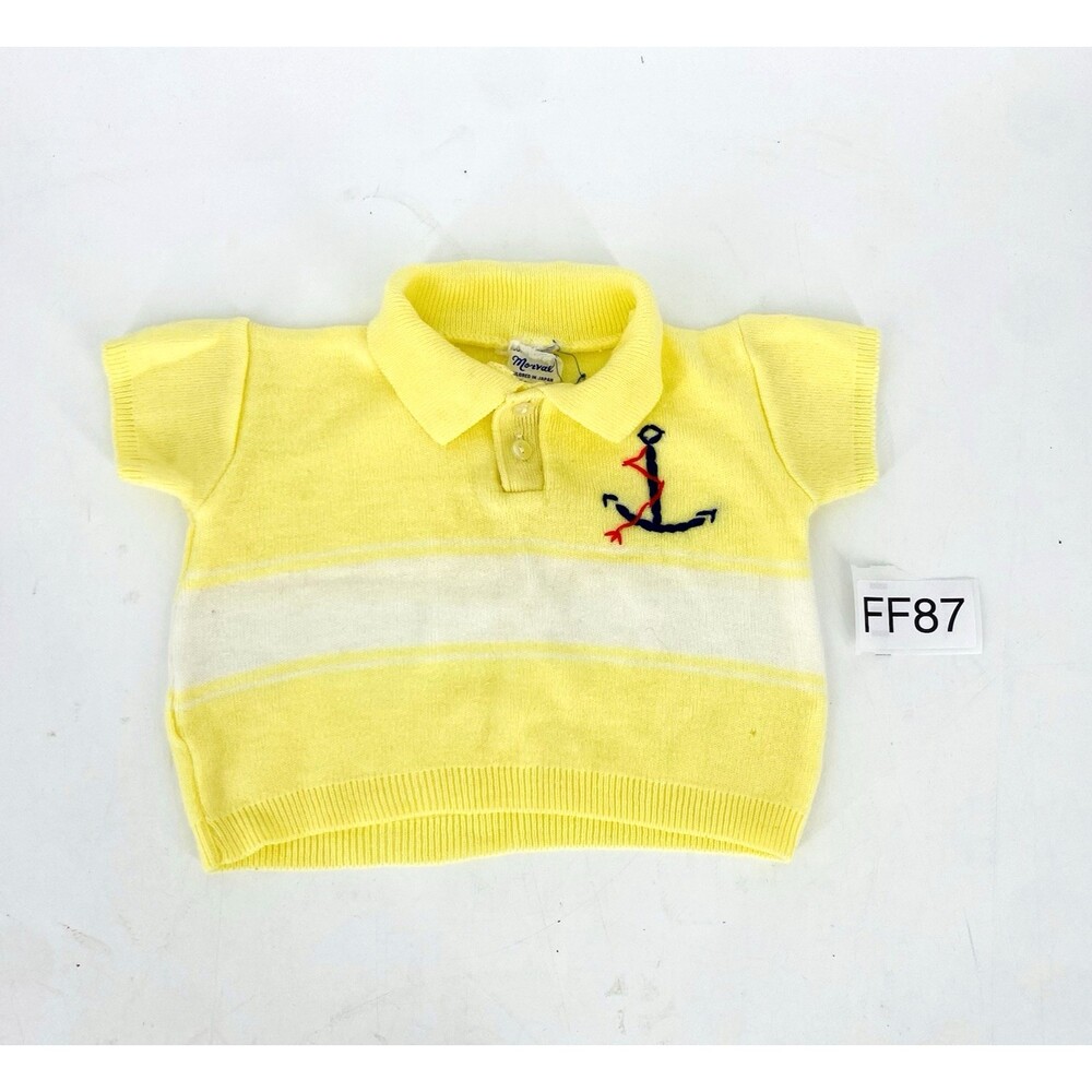 Vintage Baby Nautical Sweater Yellow Knit 3-6M Kawaii Sailor Style Anchor Stripe